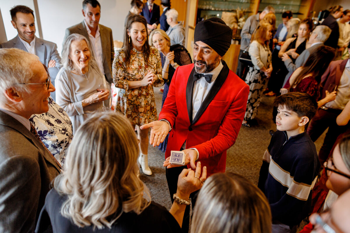 Magician - Magic Singh entertaining guests during Steff and Jan's wedding drinks reception
