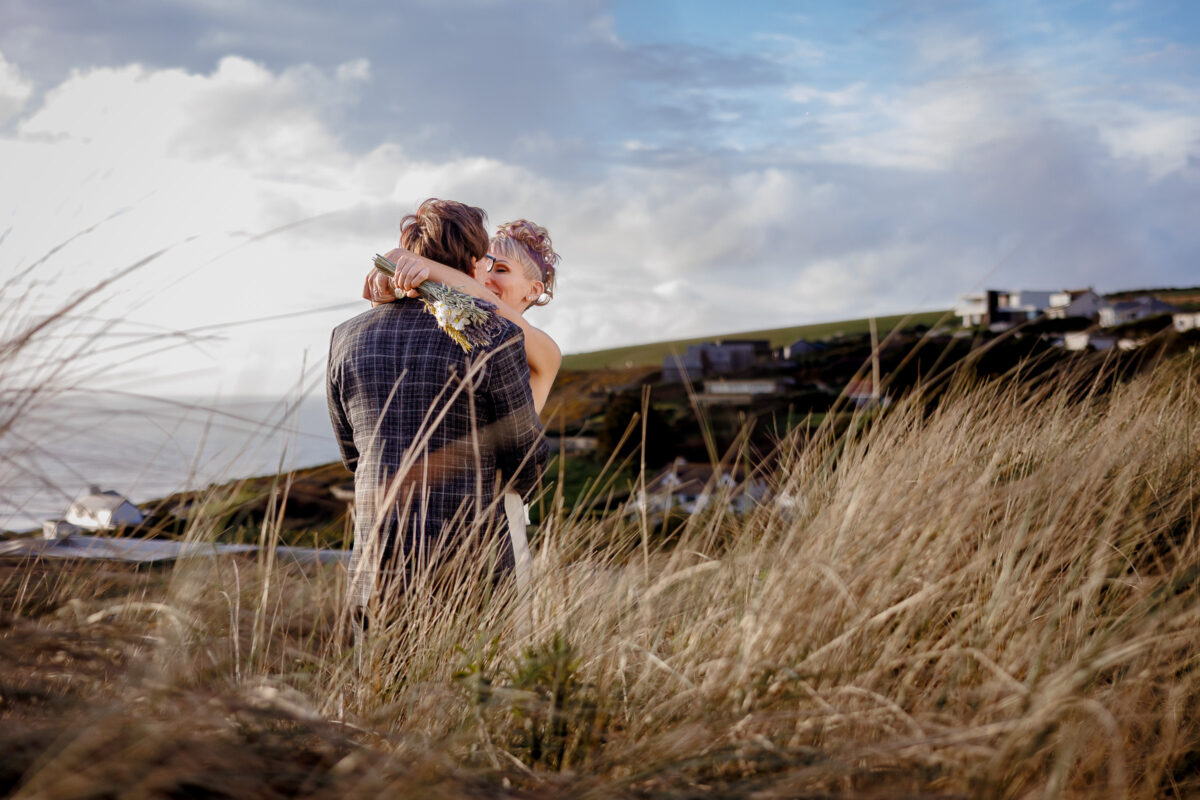 Steff and Jan together at their Bedruthan Steps Hotel wedding in Cornwall