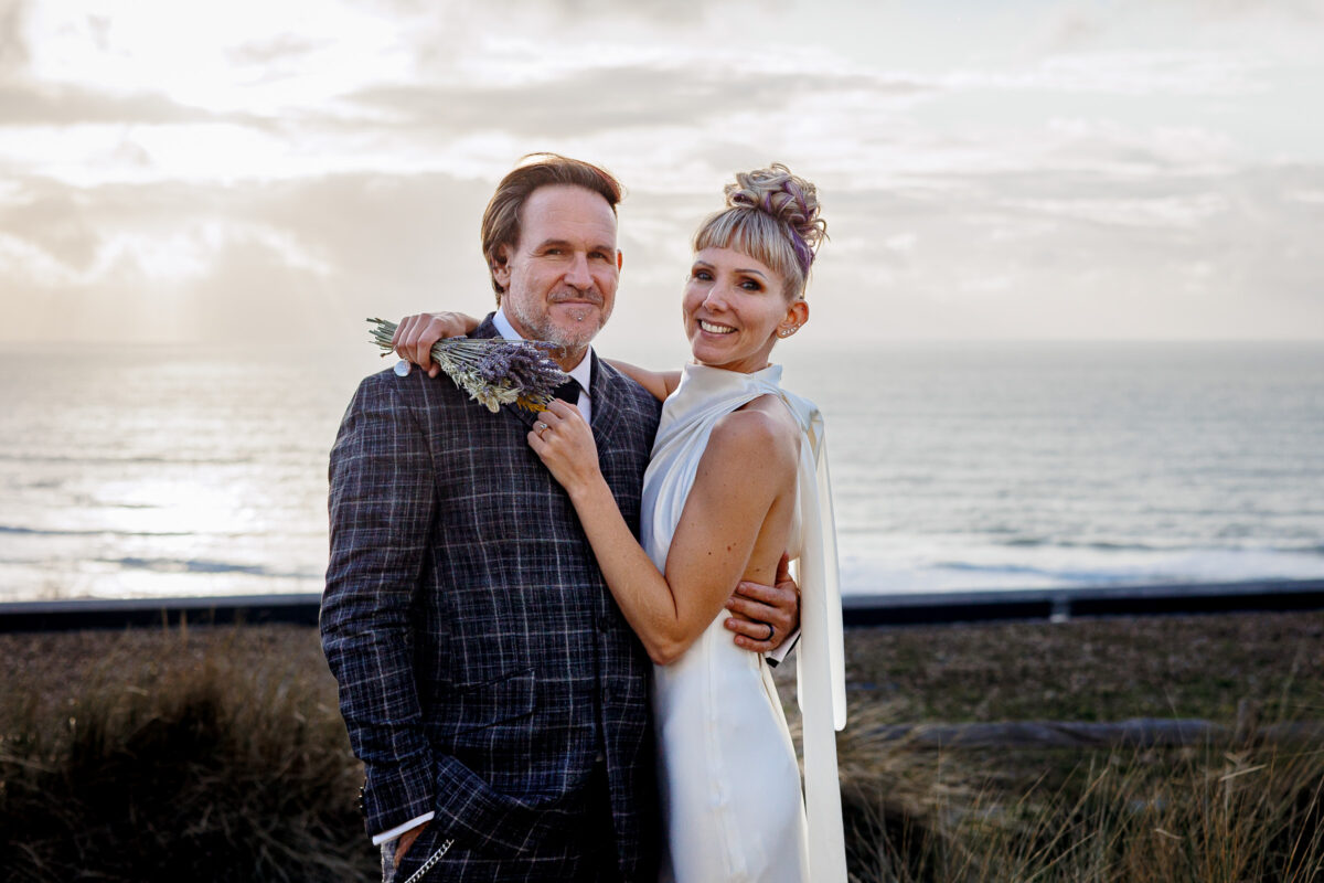 a couple portrait at a Bedruthan Steps Hotel wedding in Cornwall