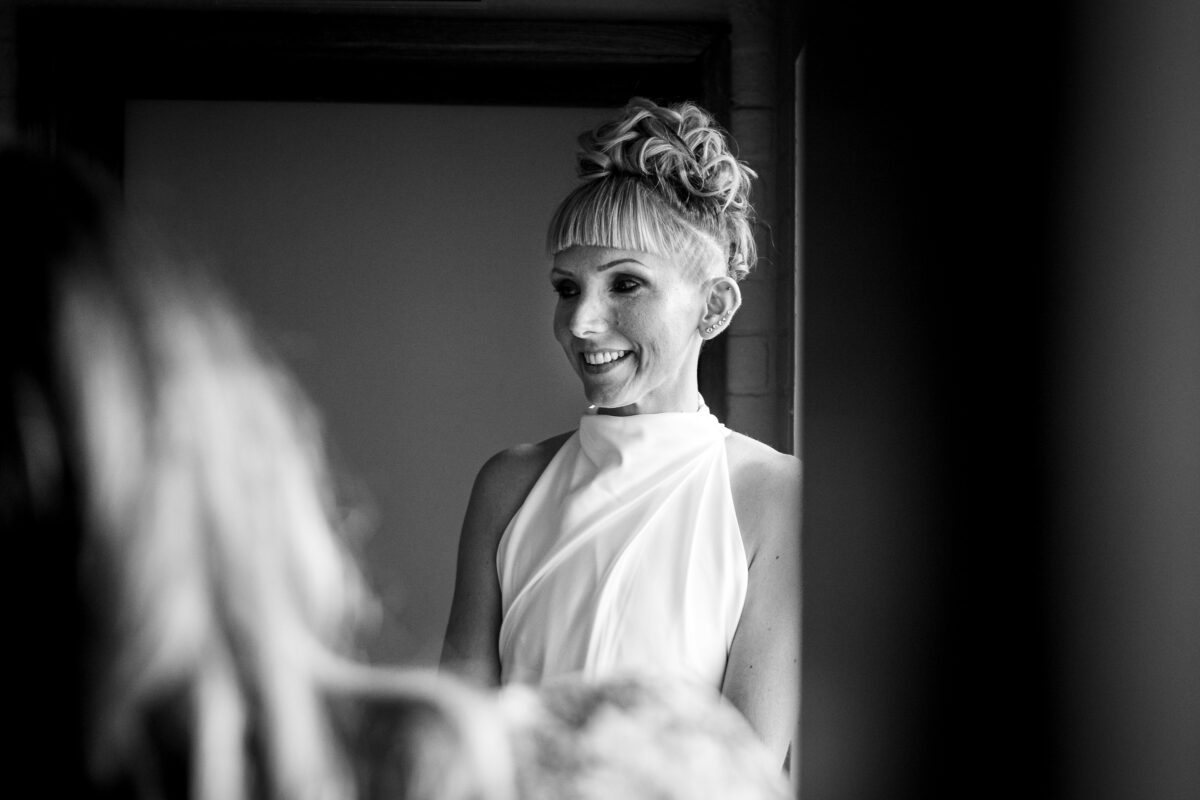 Steff just before her wedding ceremony at Bedruthan Steps Hotel