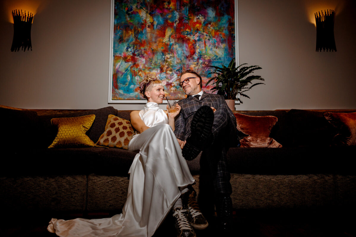 Steff and Jan together at their Bedruthan Steps Hotel wedding in Cornwall