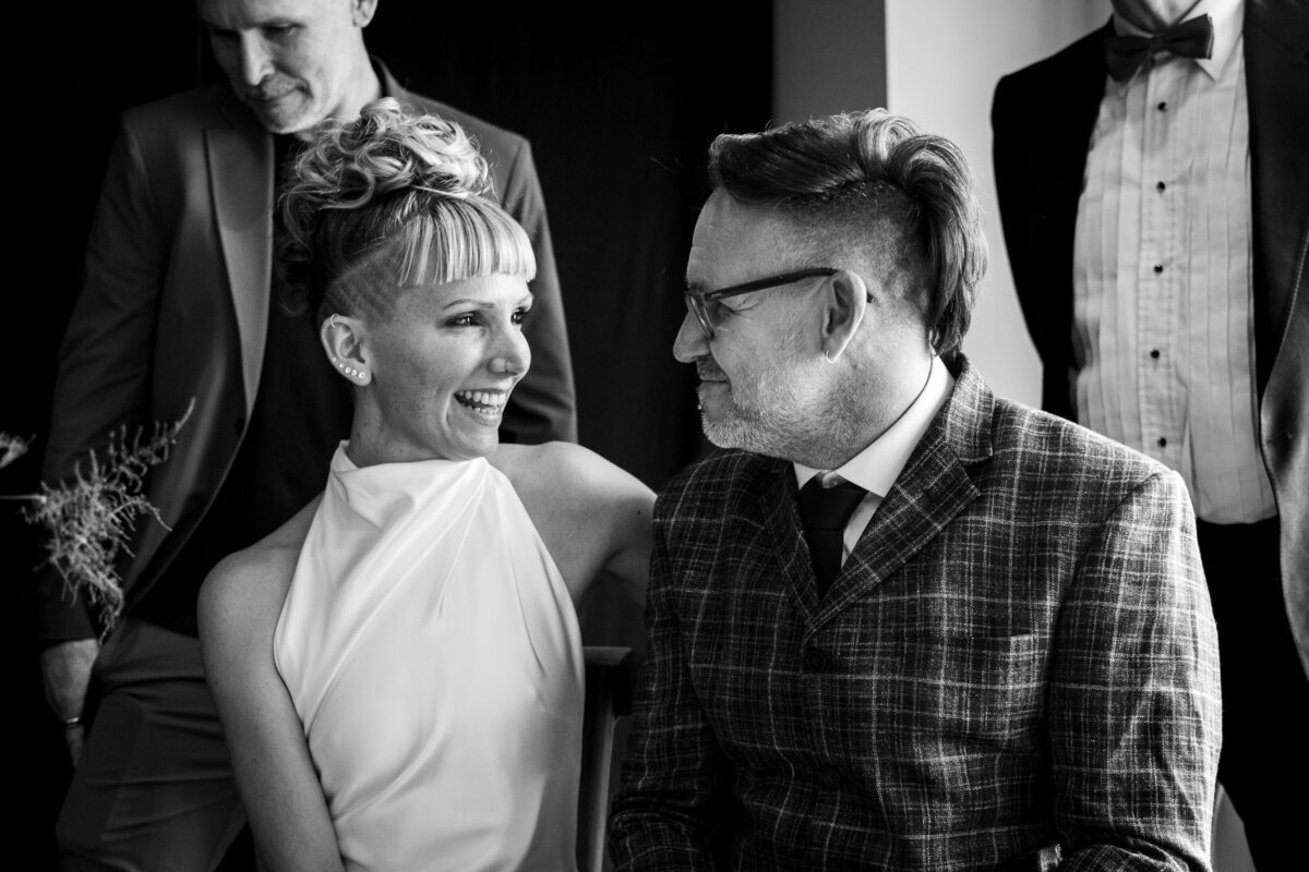 Steff and Jan just after exchanging vows at their February wedding at Bedruthan Steps Hotel