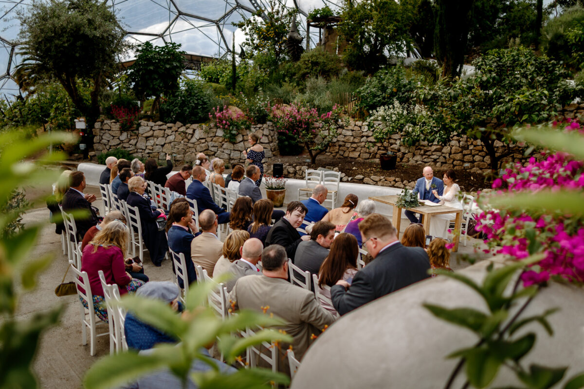 Guests gathered in the mediterranean biome during an Eden Project wedding