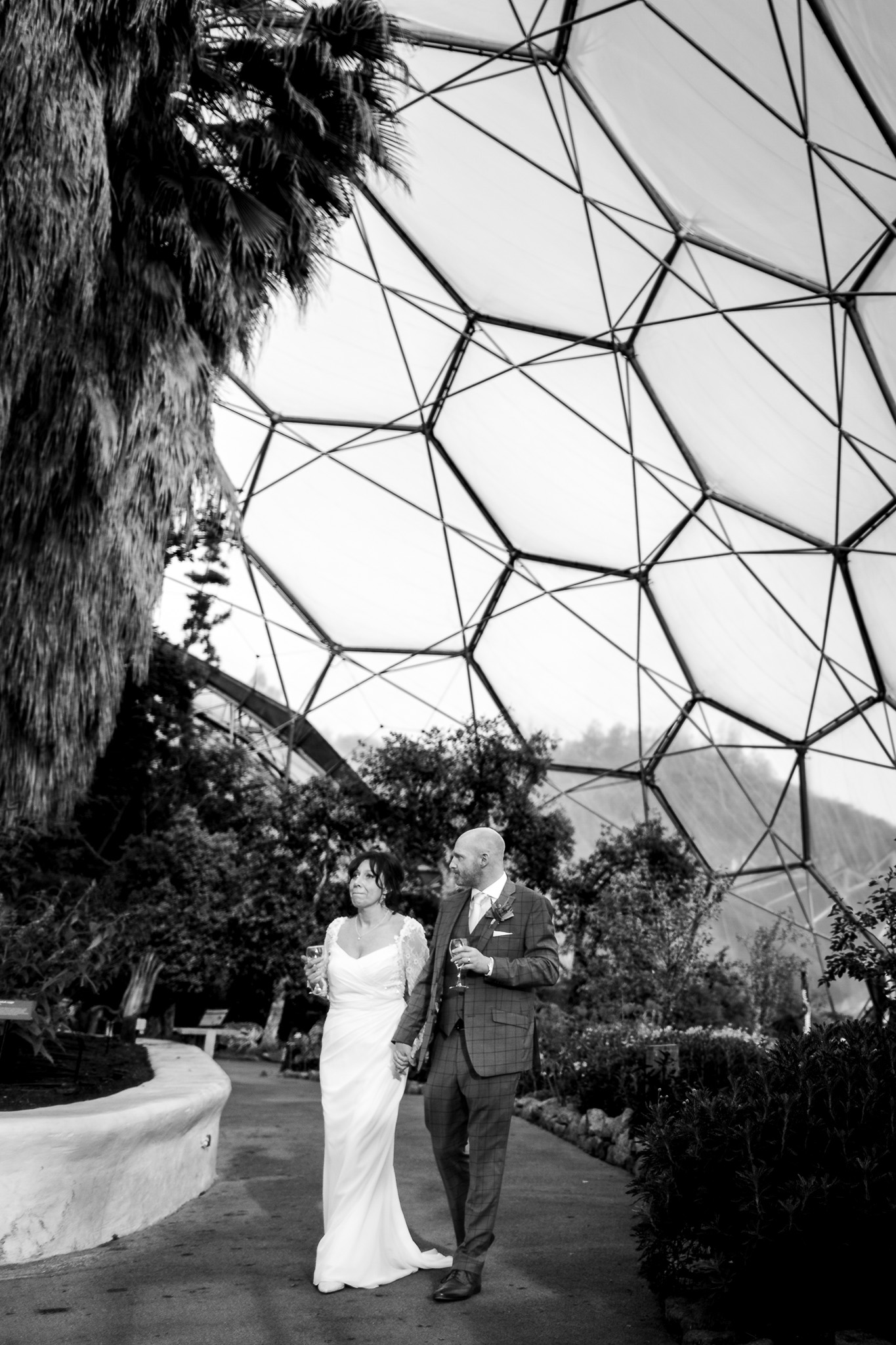 Black and white architectural detail of the Eden Project Biome roof