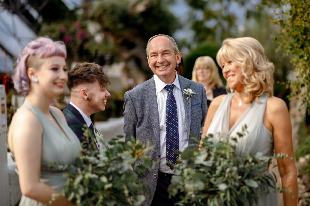 father of the bride with the bridesmaids during the wedding celebrations
