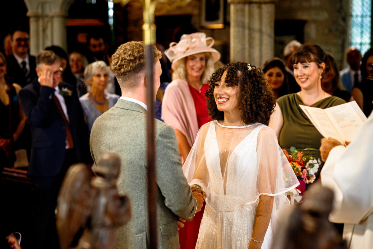 bride and groom at sithney church
